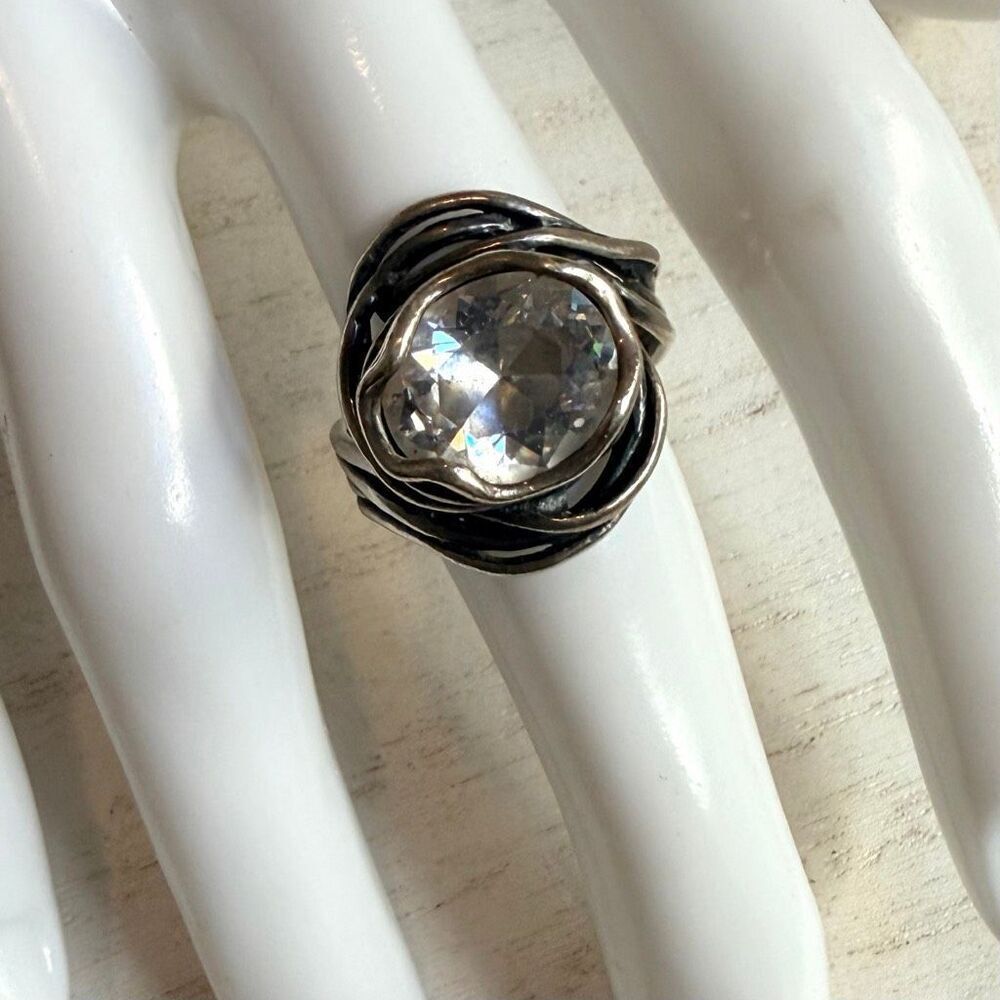 Shablool Didae Israel 925 Sterling Silver Wire Wrap CZ Statement Ring